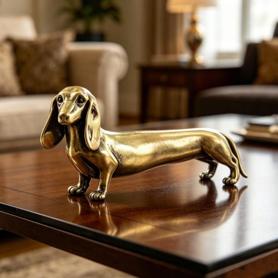 Vintage Brass Dachshund Statue Mini Standing Dog Sculpture Collectible Animal Ornament for Home Office Bookshelf Desktop Decor