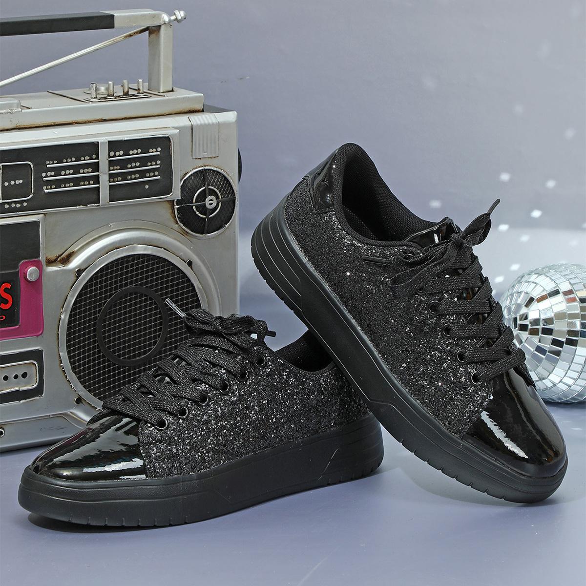 

Женские и мужские плоские блестящие кроссовки повседневные блестящие вулканизированные туфли женские кожаные на шнуровке на платформе комфорт пара модные женские 39