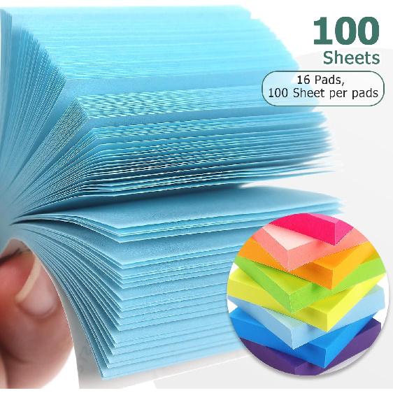 Eastern Wolf Sticky Notes 2x2 Self-Stick Notes 8 Bright Multi Colors Sticky Notes 16 Pads 100 Sheet/Pad