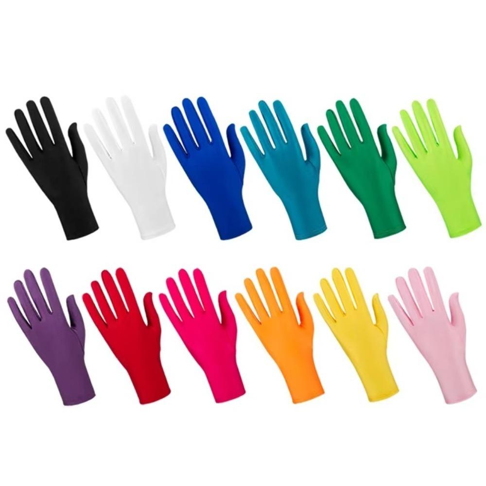 New Party Dress Performance Gloves Full Fingers Solid Color Sunscreen Gloves Spandex Mittens Summer