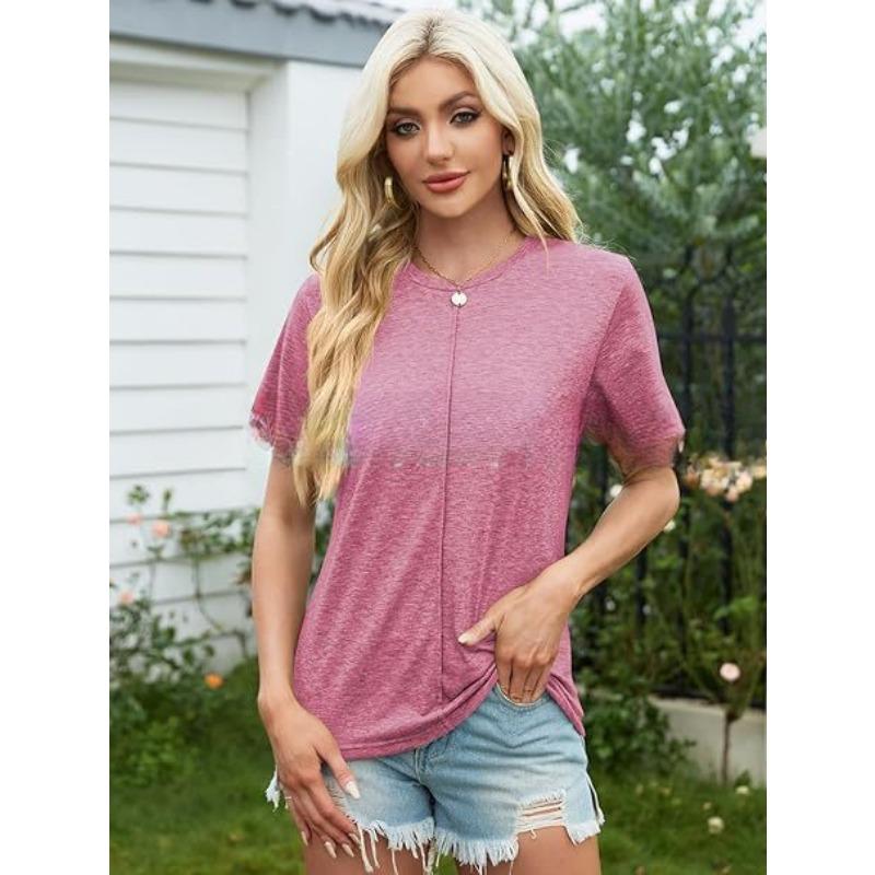 YYFS Dámská móda Ležérní Léto Jaro Jednobarevné halenky a košile s krátkým rukávem a výstřihem do O