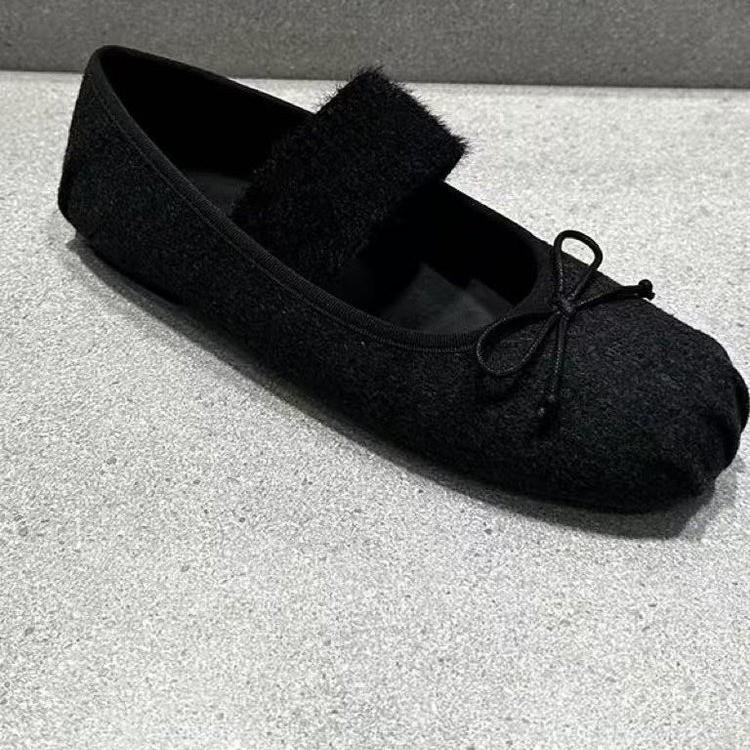 [Fanfna] 2025 autumn new round head flat bottom shallow mouth Mary Jane shoes bow single shoes women's ballet