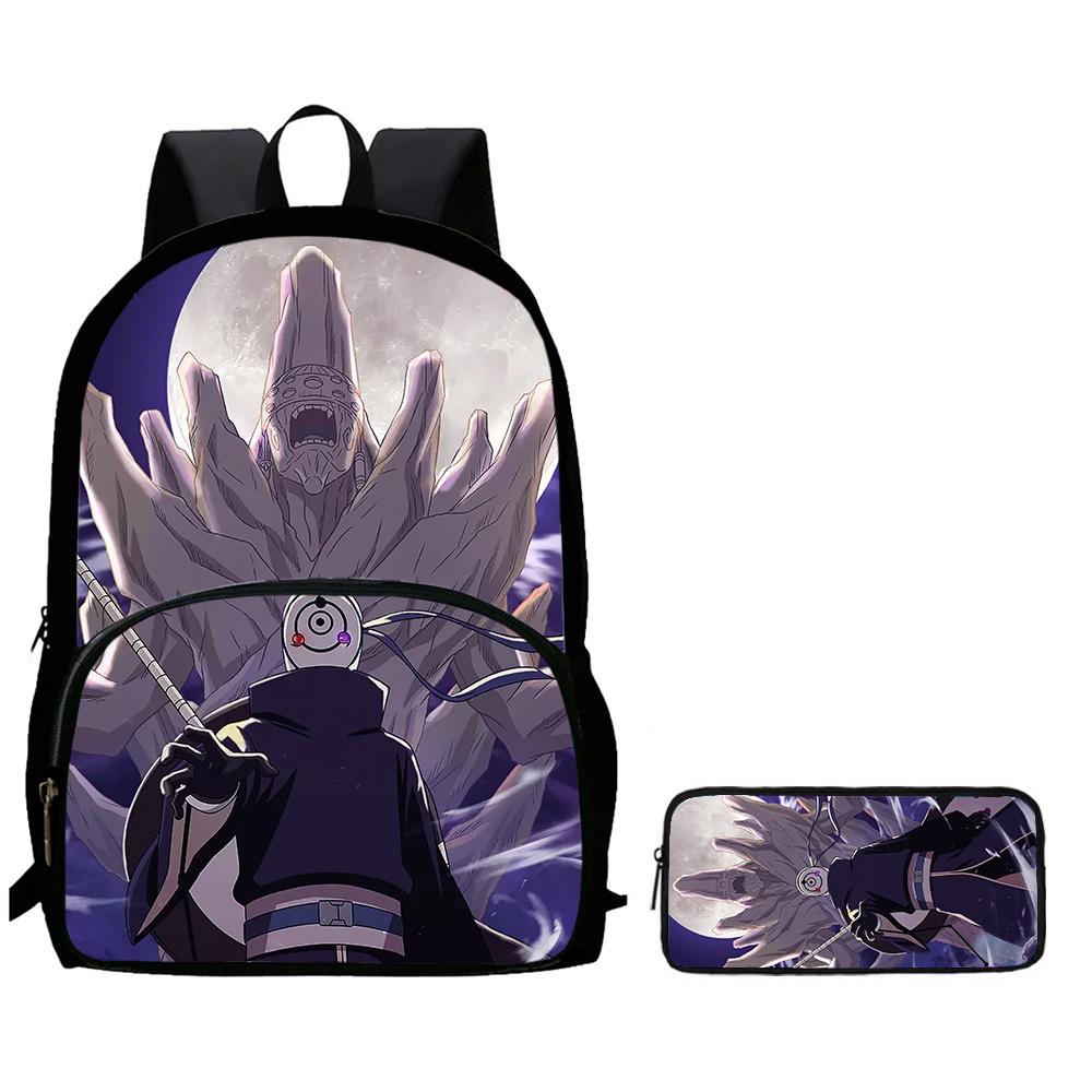 2Pcs Set Kids Backpack with Front Pocket & Pencil Bag, Cartoon NARUTO School Bags for Boys&Girls Aged 6-10, Durable& Lightweight