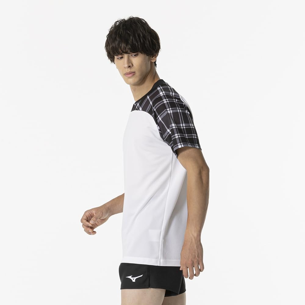 Mizuno V2MAB111 Game Short Shirt, Sleeve, Graphic, Unisex, White/Black