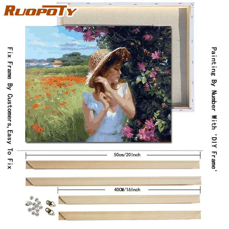 RUOPOTY DIY Frame Seaside Girl DIY Painting By Numbers Figure Oil Painting Wall Art Canvas Painting For Home Decors Diy Gift Art