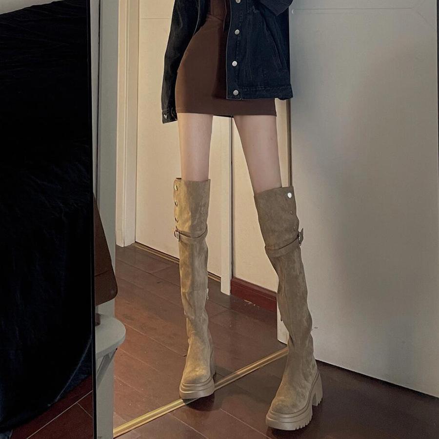 Small Inner Height Increase Over the Knee Boots Children's Maillard Autumn and Winter New Thick-soled Two-wear Folding Boots