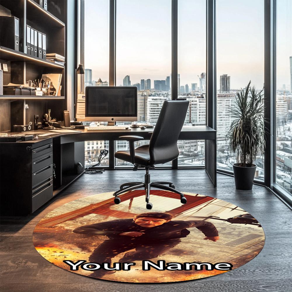 Custom Name Mission Impossible Printed Round Rug Carpet Chair Rug Area Rug Entryway Doormats,for Office Chair Living Room Bedroom Kitchen Room.