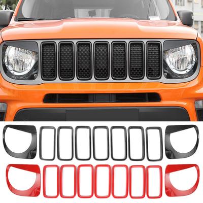 Setzen Sie den Frontgrill-Abdeckungsring für Jeep Renegade 2022 ein. Renngrills Scheinwerferabdeckungsschutz Außenzubehör