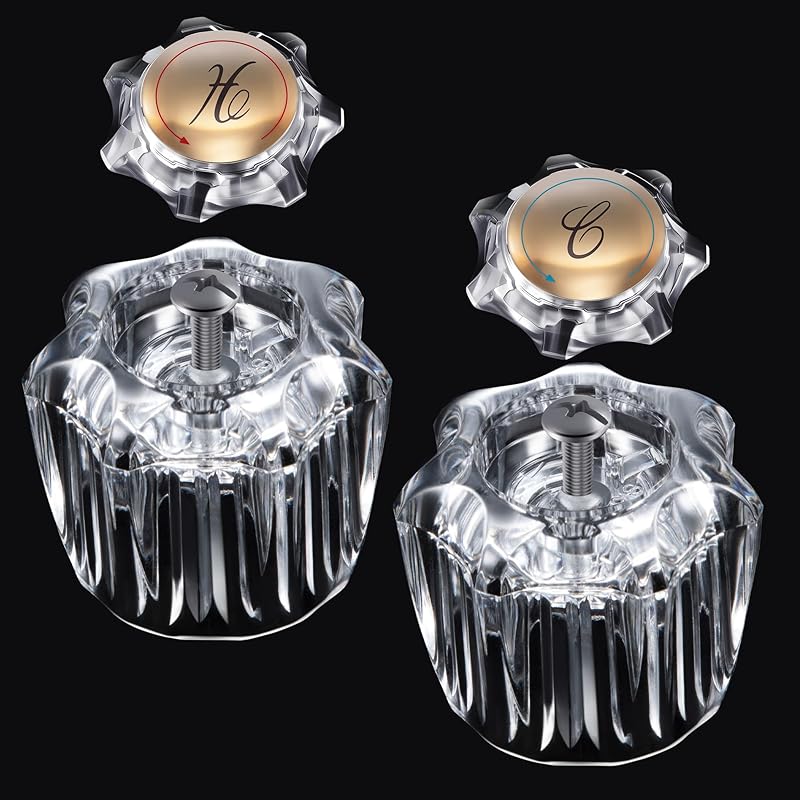 Enhon 1 Pair Bathroom Knobs Replacement, Bathtub Handles Compatible with Delta/Delex/Peerless, Hot and Cold Sink Knobs Replacement Parts in Clear