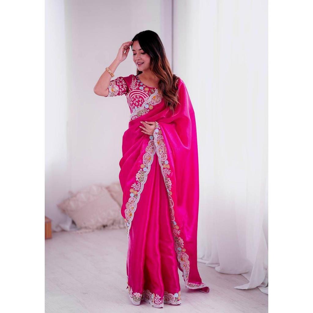 Beautiful Saree Is Elegantly Decorated That Gives a Perfect Look To the Outfit. Blouse (Need To Be Stitched As Per Size And Fit)