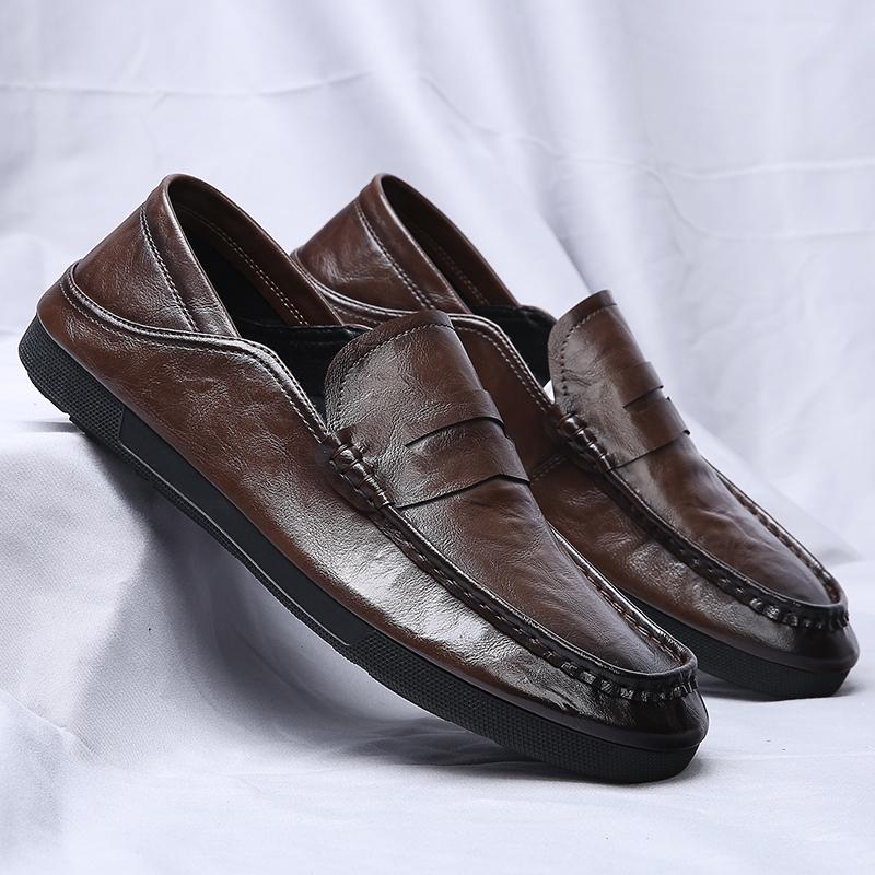 

Кожаные мужские повседневные туфли без застежек, модные, ручной работы, легкие мужские мокасины, дышащие, удобные, для ходьбы и вождения 10