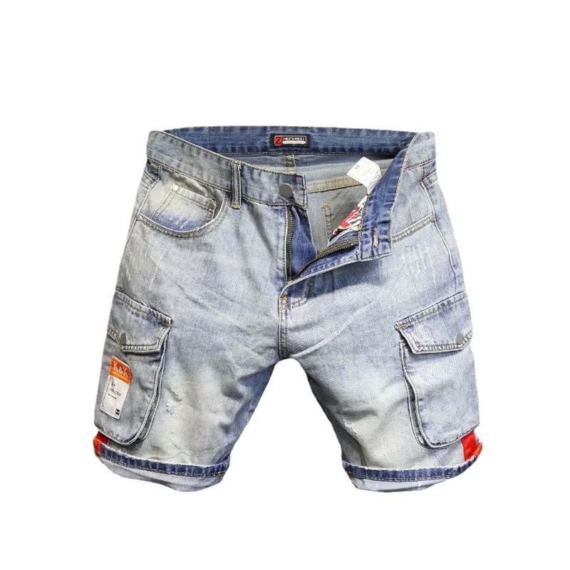 Men's Light Blue Slim Denim Shorts with Pocket and Contrast Trim