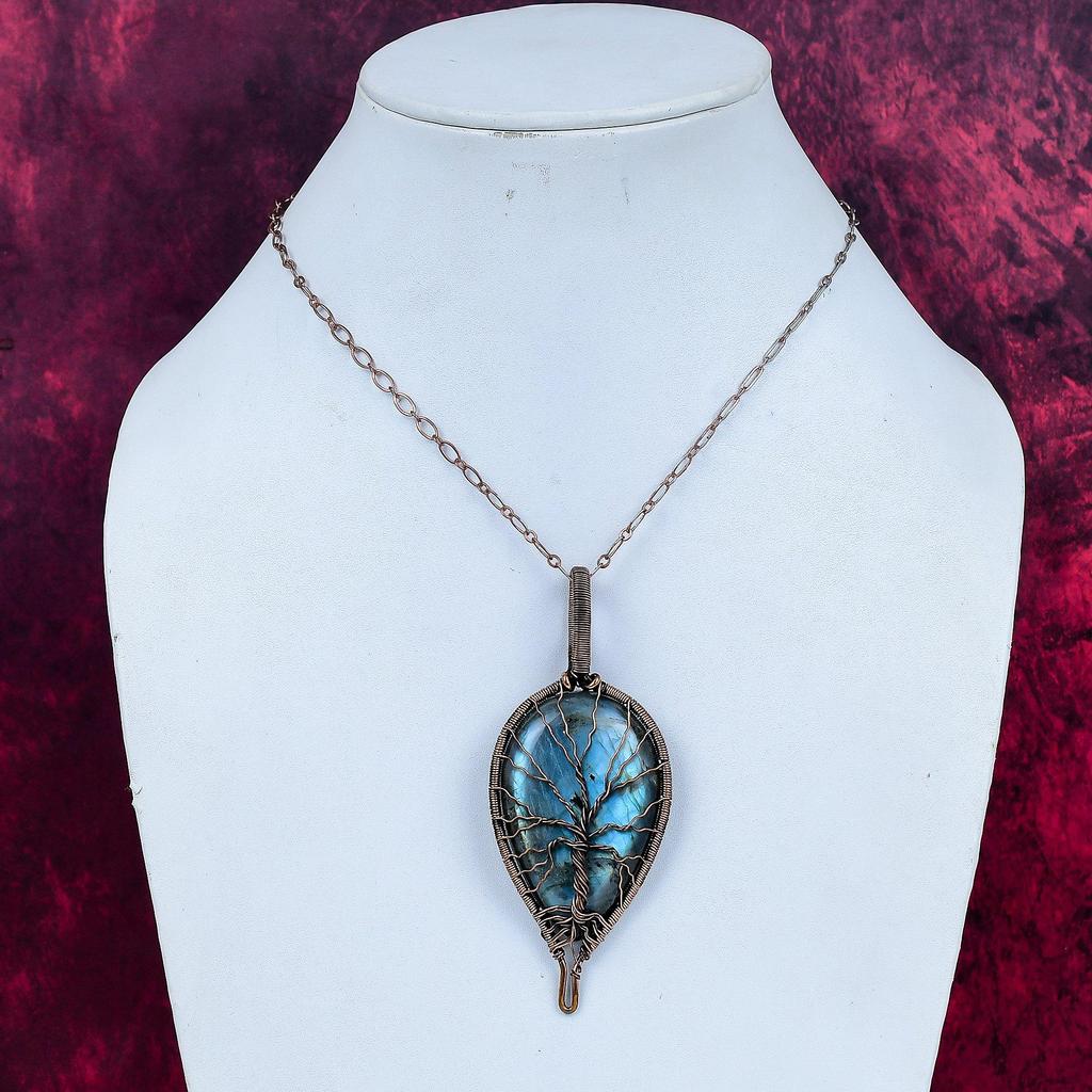Tree Of Life Labradorite Pendant Copper Wire Wrapped Jewelry Gemstone Pendant