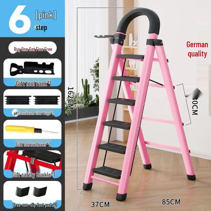 Multi-Functional Telescopic A-Frame Folding Ladder - Thick Carbon Steel Step Ladder for Indoor Use
