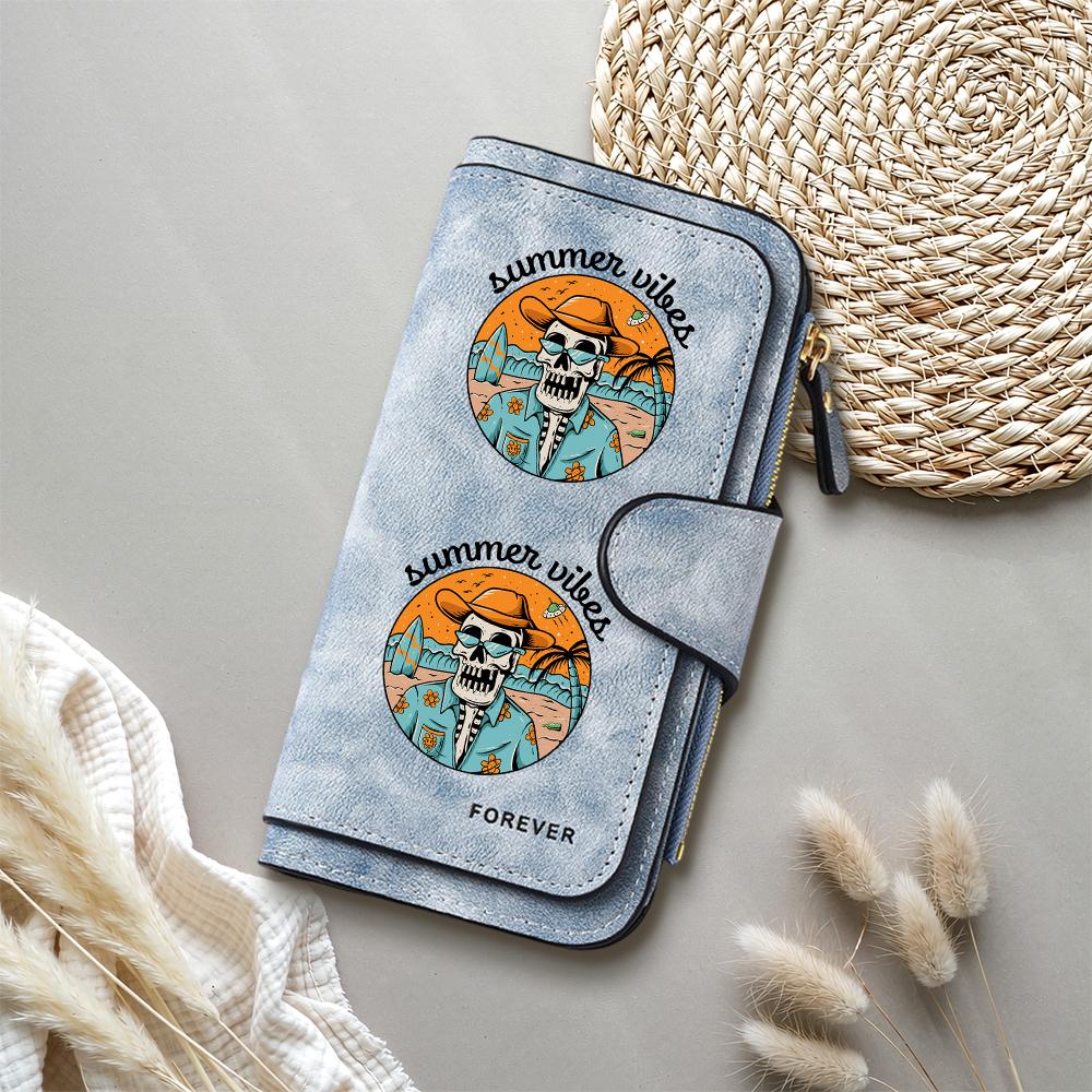 Summer Vibes Skull Print Wallet Forever Casual Long Purse for Daily Use