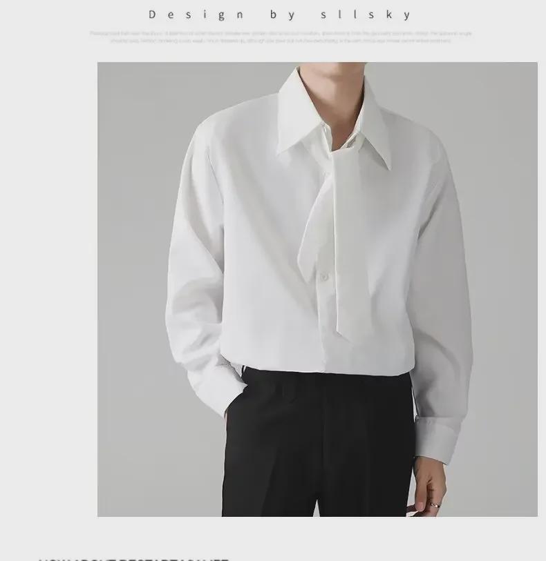 Pánská trendy bílá košile s dlouhým rukávem v korejském stylu s vycpávkami na ramena na jaro a podzim