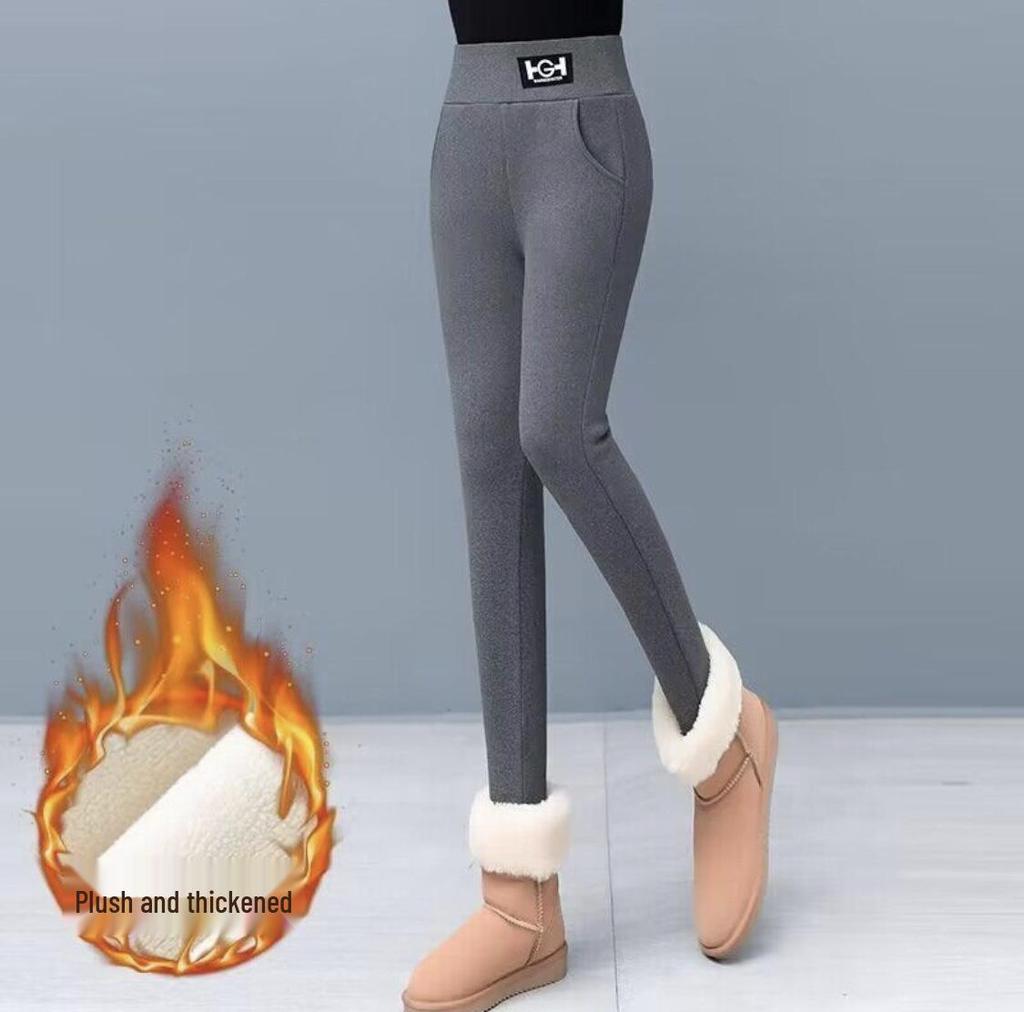 HG Women's Plus Size Slimming Leggings: Lambswool Fleece-Lined with Pockets, Winter Warmth