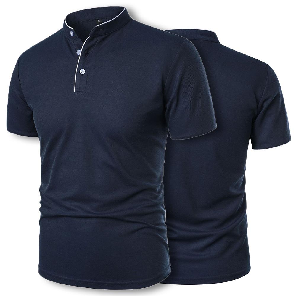 

Мужская рубашка Henrey, облегающая, повседневная, с застежкой на пуговицы, однотонная, с короткими рукавами, поло S темно-синий