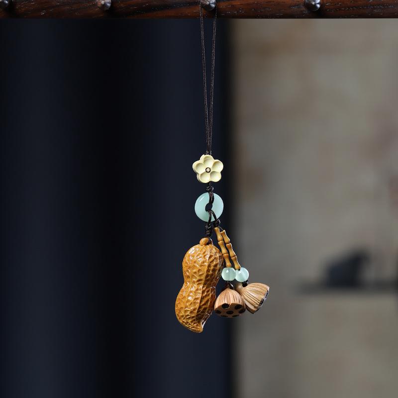 Sandalwood Carved 'Good Things Happen' Keychain Pendant for Men & Women – Persimmon Ruyi Mobile Ornament