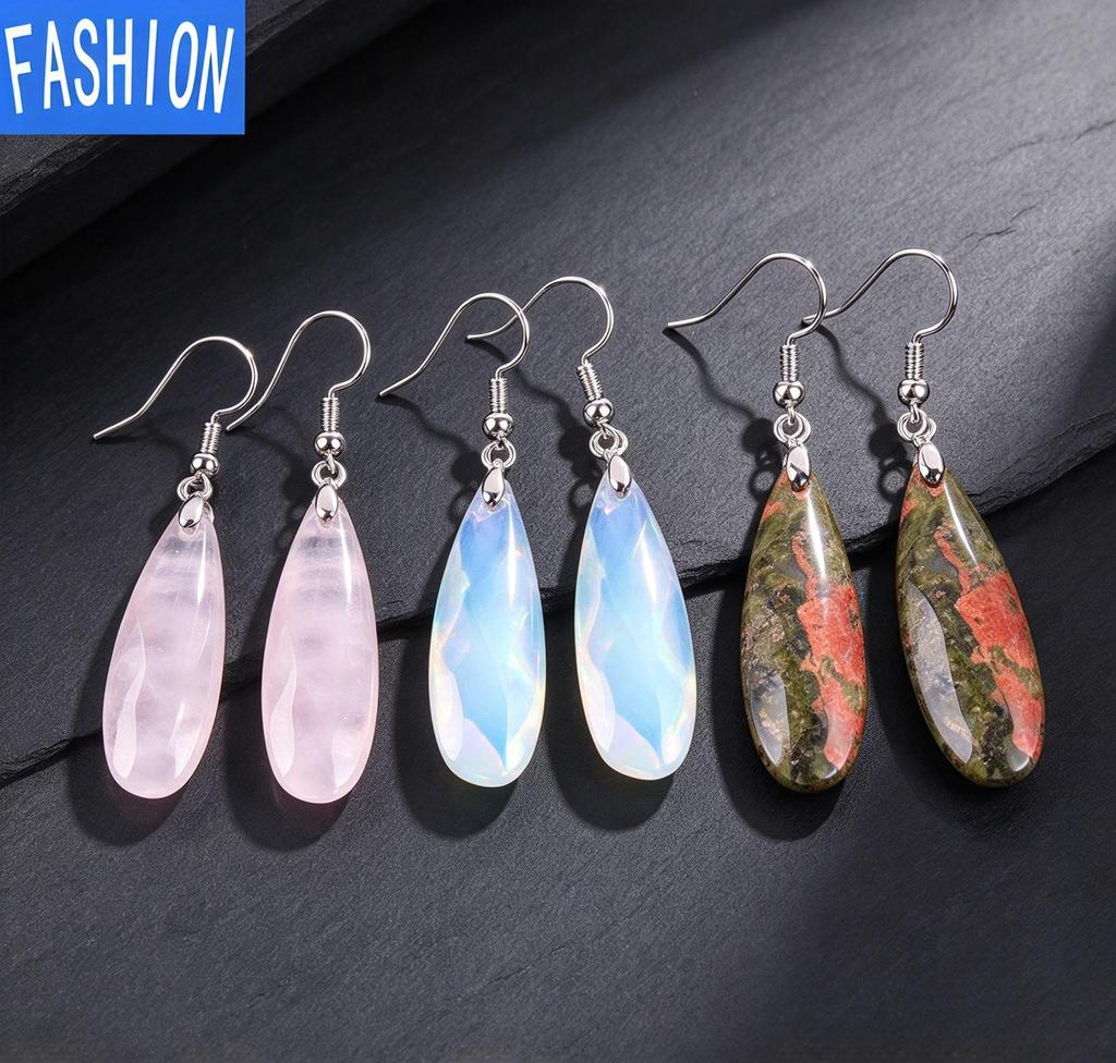 Natural Crystal Earrings Facted Water Drop Earrings Female Geometric Dangle Earrings