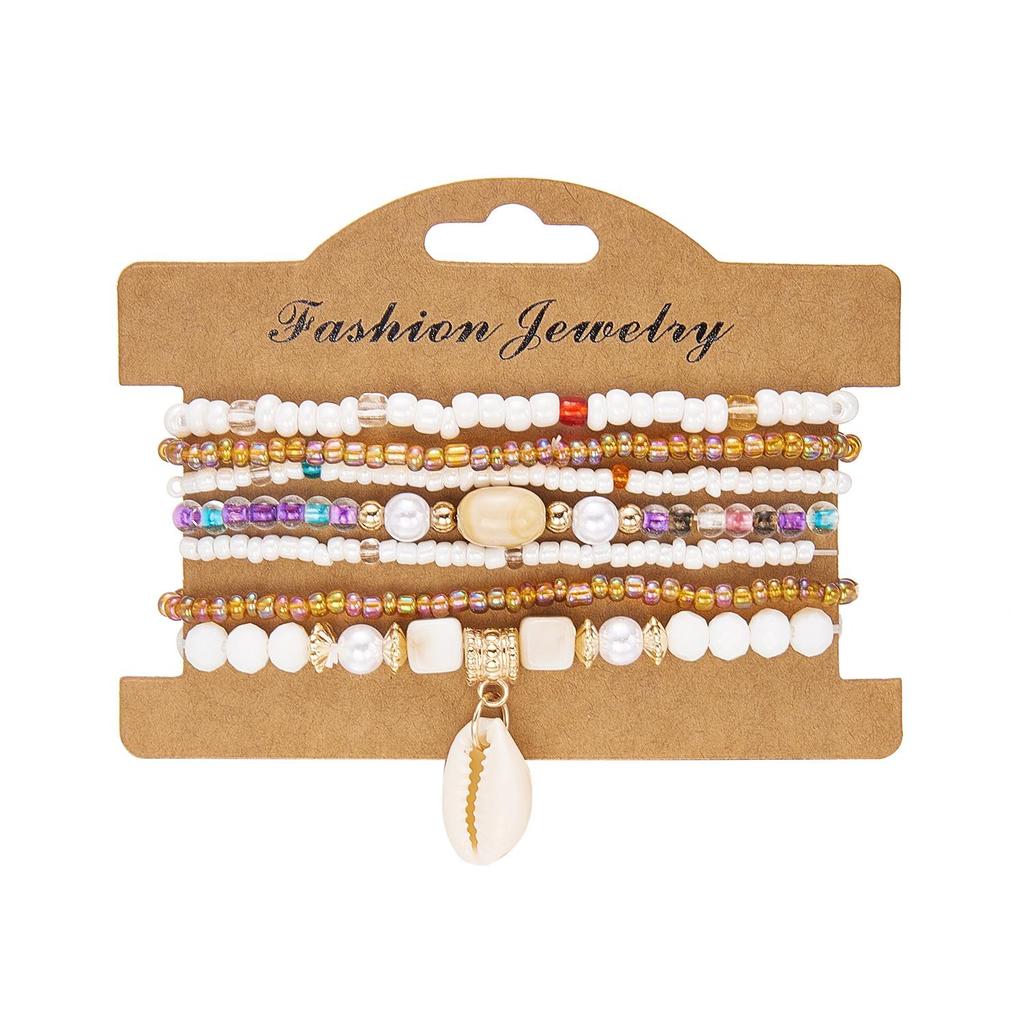 Bohemian Seashell & Rice Bead Bracelet Set for Beach, Vacation, Party 