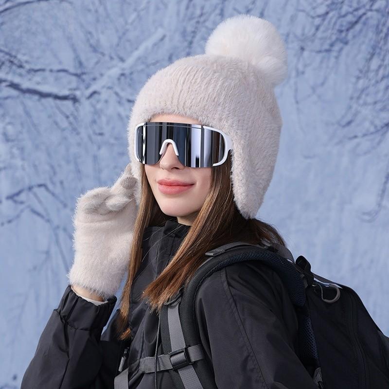 Winter Knit Hat And Gloves Set With Windproof Fleece For Ladies Outdoor Warmth Comfort