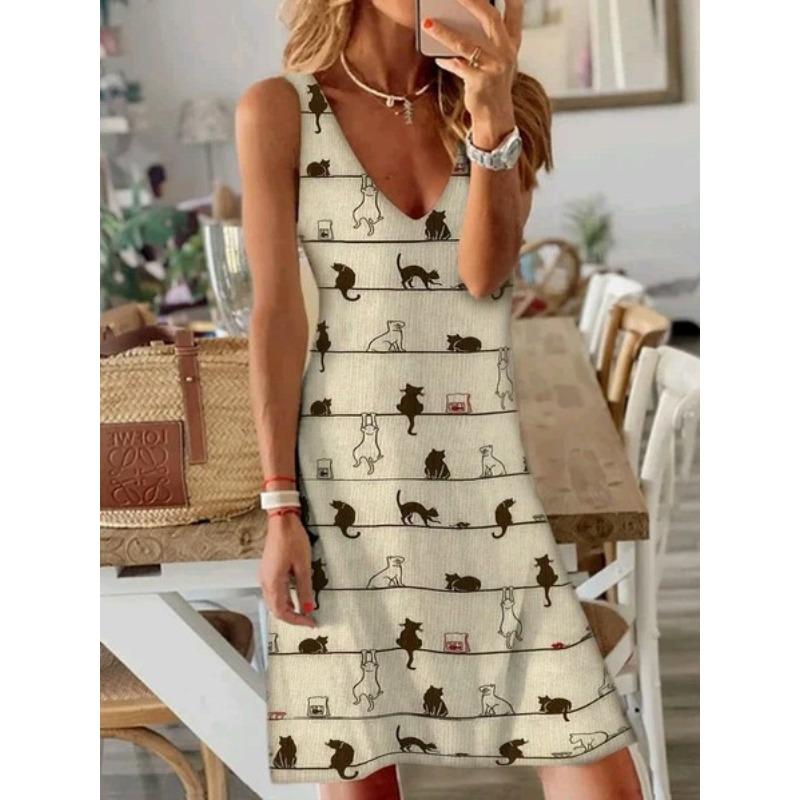 IHUASU Fashion Summer Spring Sleeveless V-Neck Casual Dresses S