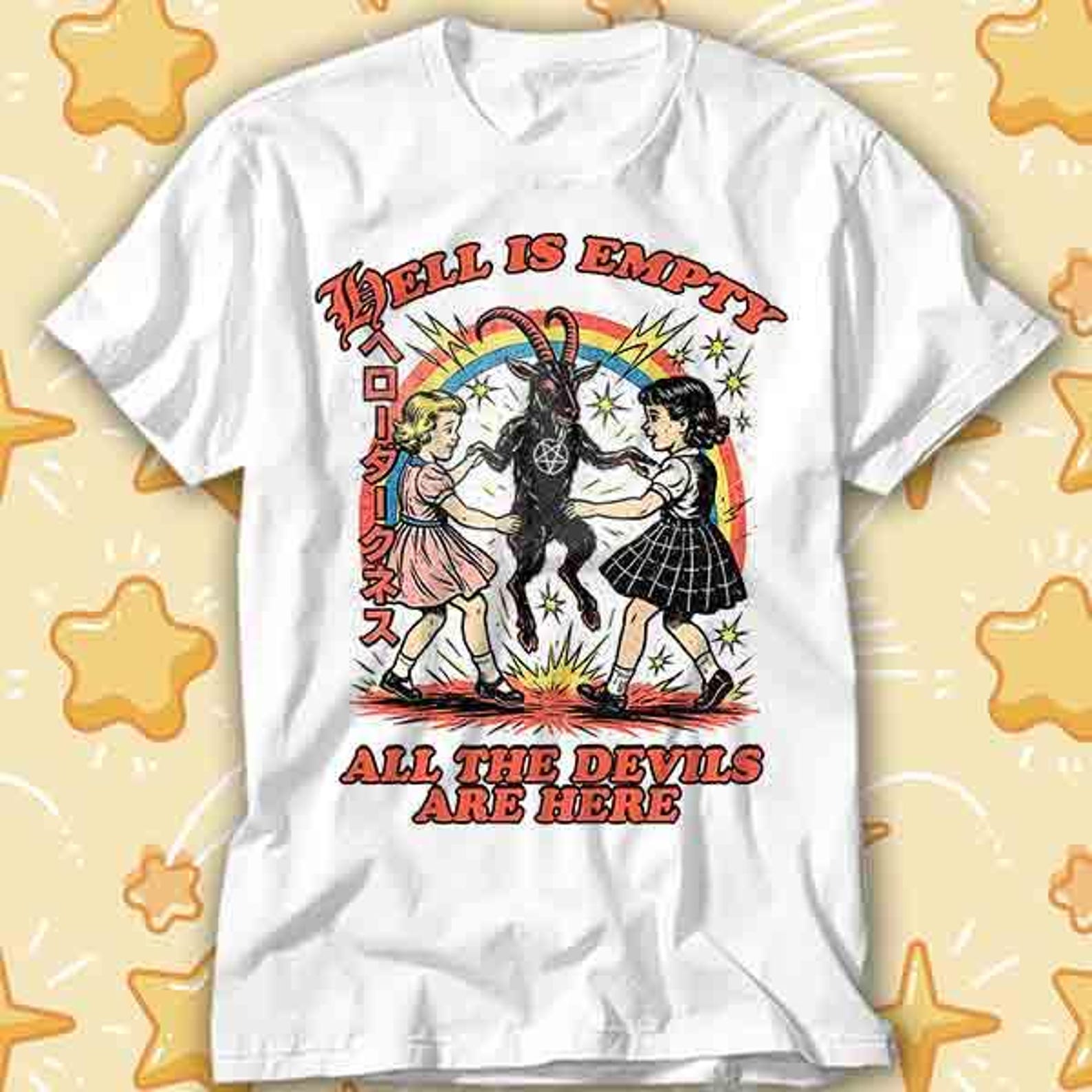 Hell Is Empty 1950s All the Devils Are Here 90s Vintage Heavy Metal Band Rainbow Japanese T-Shirt 446 2XL