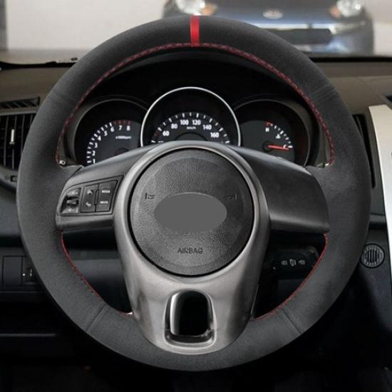 Suede Steering Wheel Panel Leather Cover Trim For Kia Forte Soul Rio 2009-2017