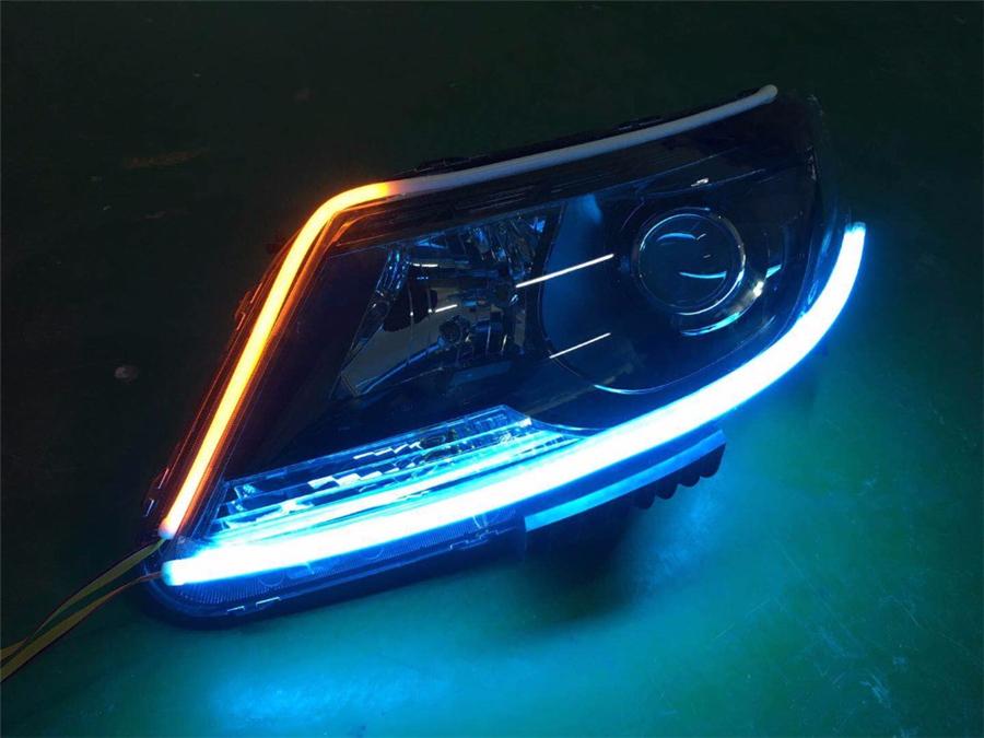 2Pcs LED White Car DRL Running Lamp Strip Light Yellow Flowing Turn Signal Light