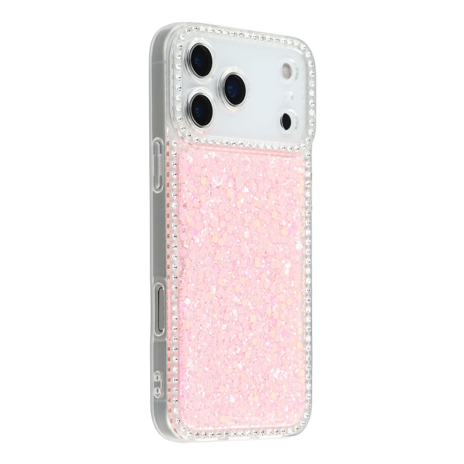 

For iPhone 17 Pro Max Case Rhinestone Edge Glitter Epoxy TPU Phone Cover Pink