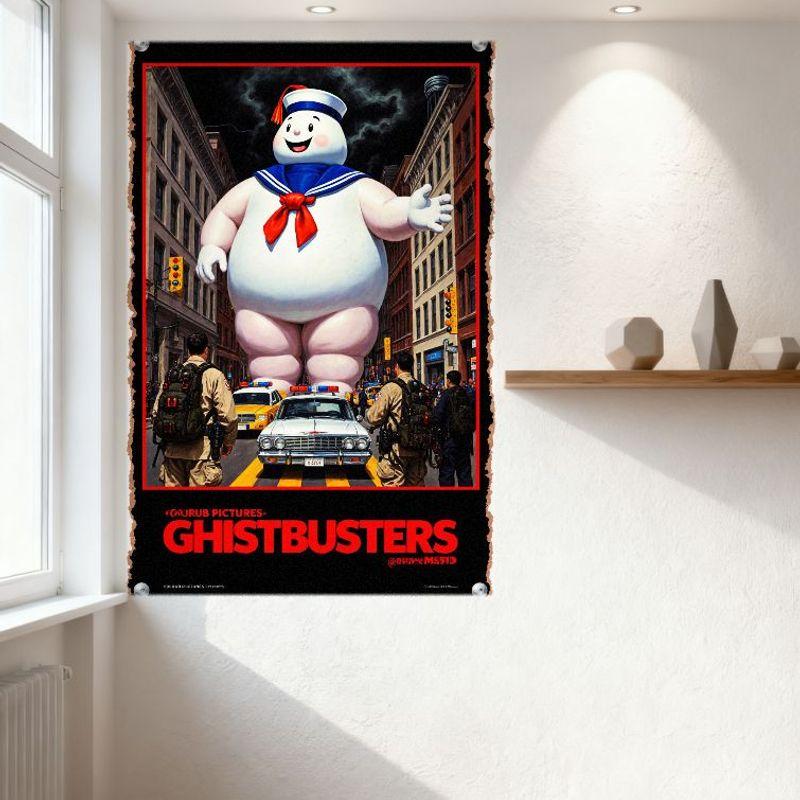 Ghostbusters Stay Puft Marshmallow Man Vintage Metallblechschild - Klassische Filmplakatkunst für Heimbar Club Man Cave Dekoration mit C