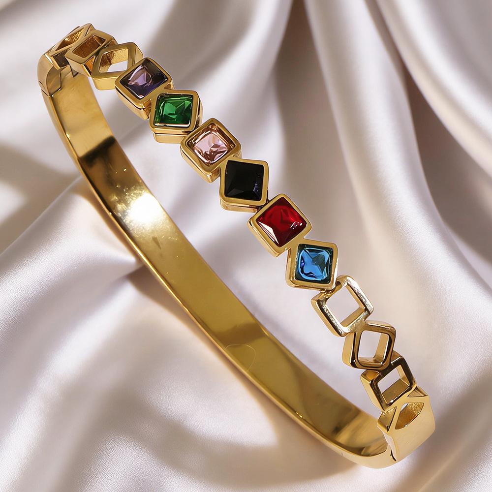 High-end Titanium Steel Women s Jewelry Colorful Zircon Bracelet Ins Style Bracelet One  Size(18CM~21CM)