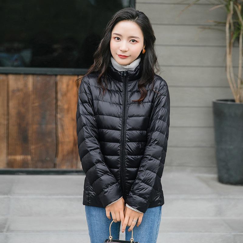 [Light down jacket women's white duck down stand-up collar down jacket women's short jacket