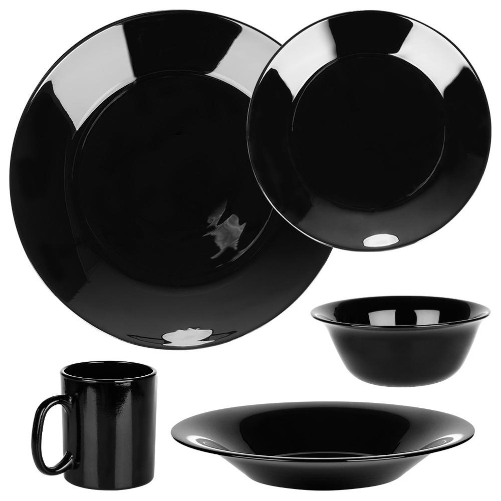 Black Glass Dinner Service Set, 30 Pieces.