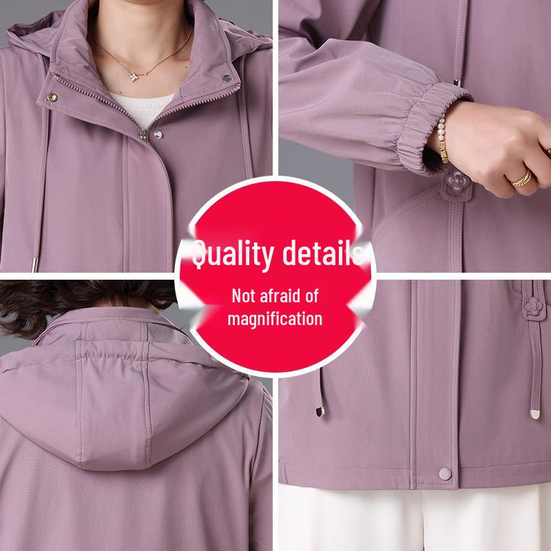 Stylish Hooded Windbreaker: Elegant Plus-Size Coat for Middle-Aged & Elderly Women, Perfect for Mother’s Day