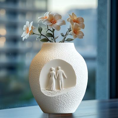 Gör-det-själv Par promenerar bakgrund relief vas harts silikonform brudgum brud strand håller händer relief pennhållare gipsformar