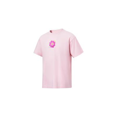 Li Ning Série Chine Motif Fleur Galsang T-shirt Décontracté à Manches Courtes Unisexe Hauts Rose Clair AHST365-1