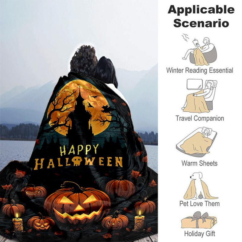 1pc Horror Theme Happy Halloween Blanket, Soft for Couch Bed Sofa, Living Room, Travel, Camping, Car Blankets