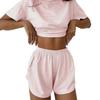 Women Striped Short Sleeve Crop Top Elastic Waist Shorts Two Piece Casual Loungewear
