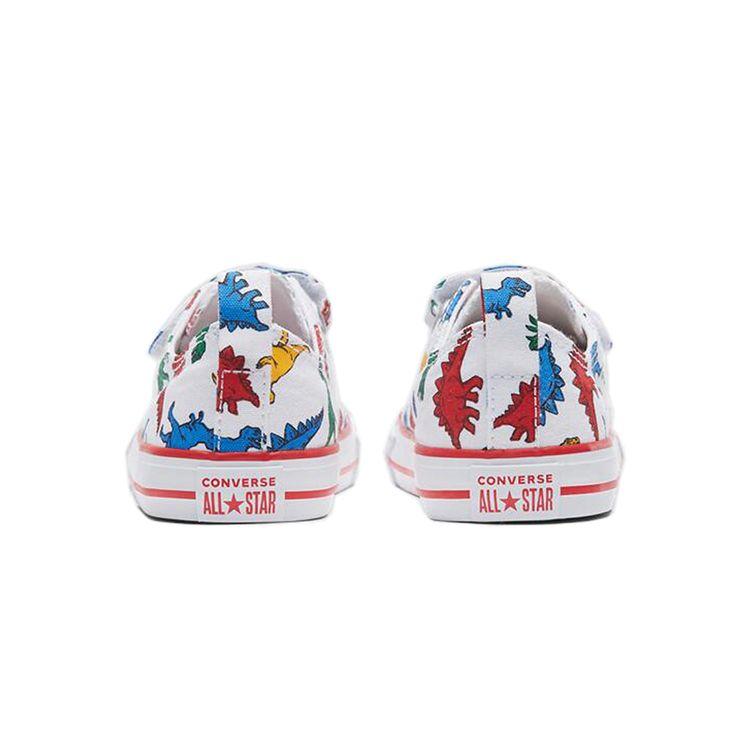 Converse Chuck Taylor All Star Low Velcro TD Estampa Dinoverso Tênis de Bebê Branco Esmalte-Vermelho Totalmente-Azul 763713C