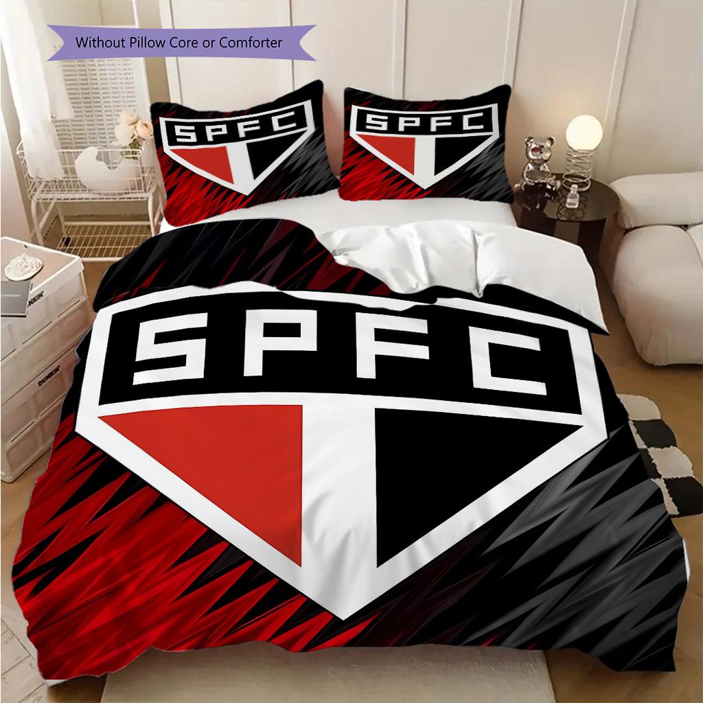 Sao Paulo FC Pattern Bedding Quilt Set Quilt Cover Pillowcase Home Decoration Birthday Gift (1 * duvet cover + 2 * pillowcase, without core)