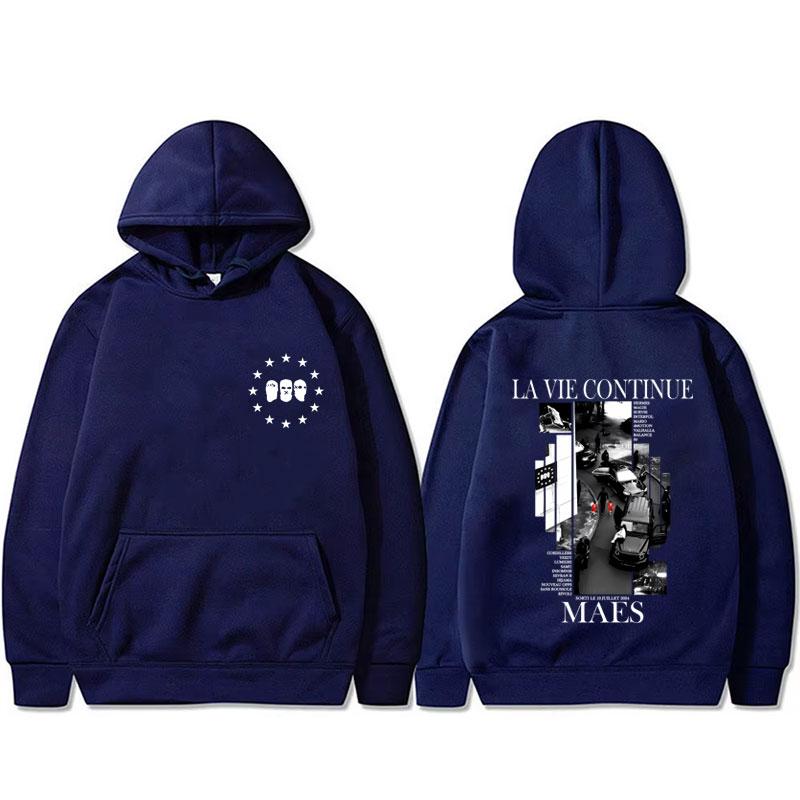 Rapper Maes La Vie Continue Album Grafik Hoodie Herren Damen Hip Hop Mode Popmusik Sweatshirt Herren Lässige Vintage Pullover