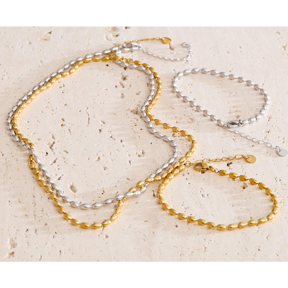 Yhpup Popular Stainless Steel Beads Chain Basic Necklace Bracelet Bangle Set 16K Gold Platinum Color PVD Plated Fashion Jewelry