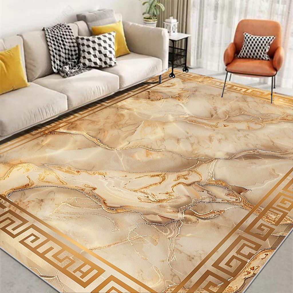 Minimalist Luxury Style Decorative Rug for Living Room Non-slip Marble Bedroom Carpet Big Size Soft Flannel Sofa Side Floor Mats
