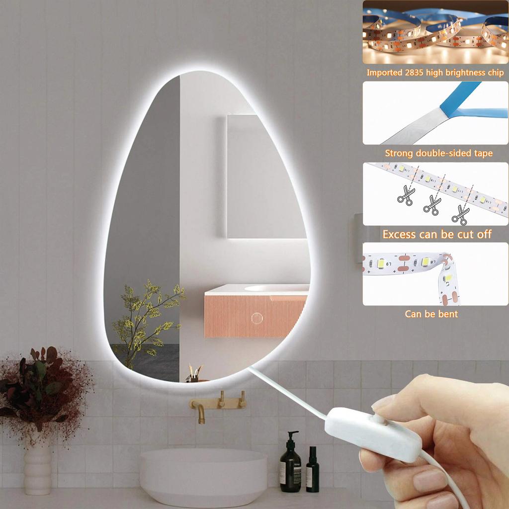 1 Satz einfarbige flexible hintergrundbeleuchtete LED-Streifen für Schlafzimmer, Schminkspiegelbeleuchtung, Küche, Wohnzimmer, Schrankdekoration