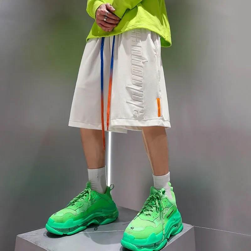 

Мужская верхняя одежда большого размера, летние тонкие шорты, свободные универсальные спортивные дышащие спортивные брюки с завязками радуги, легкие баскетбольные пятиточечные брюки M