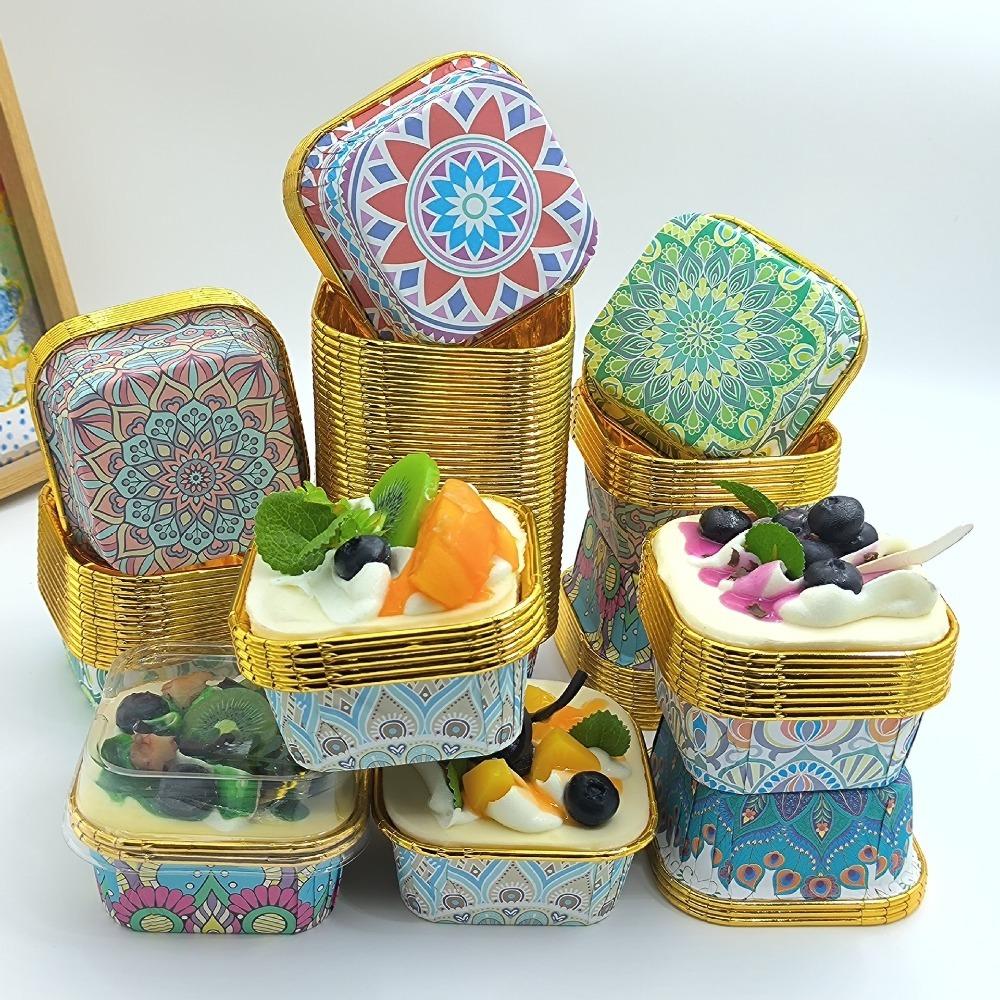 50pcs Bohemian Style Cupcake Cups Square Snack Storage Bowl New Dessert Cups Baking Accessories