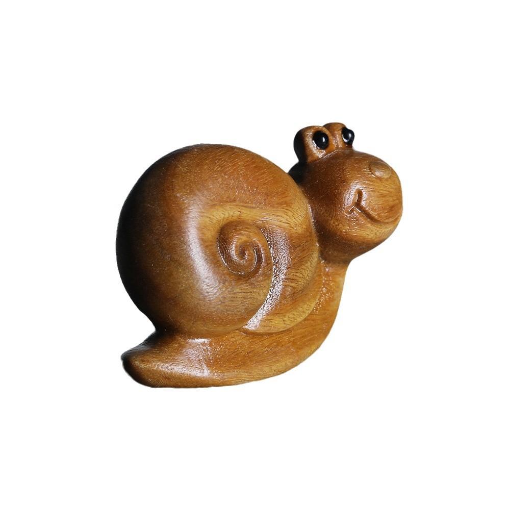 Wooden Snail Figures,Green Sandalwood Carving Smiling Snail Statuette,Cute Desktop Ornament,Office Decoration Home,funny Gifts