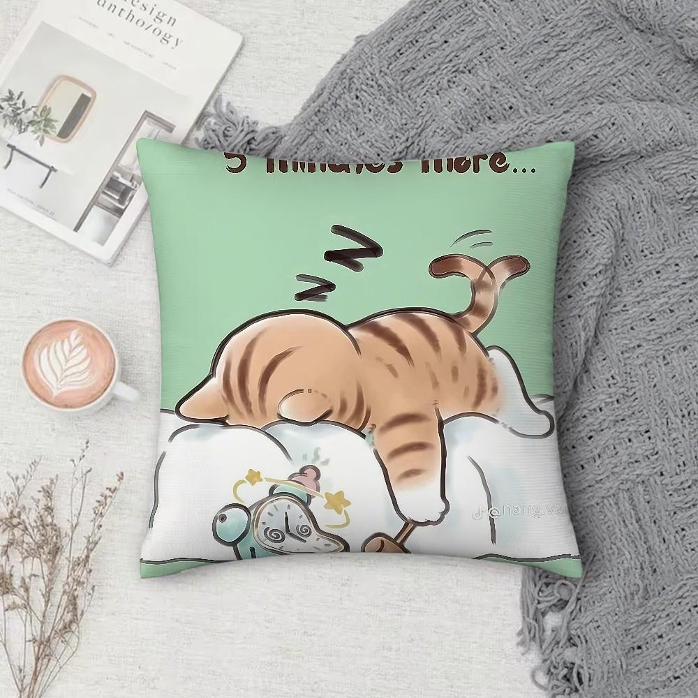 Cute Cat Illustration Pillow Case Square Double-Sided Printing Sofa Cushion Cover Pillowcase Bedroom Bedside